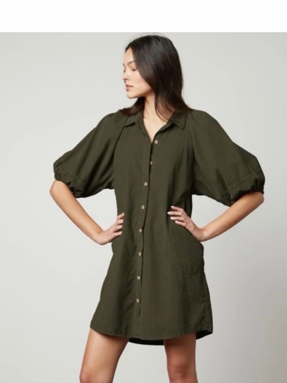 Velvet by Spencer and Graham Kady Dress Olive Green Corduroy Puff Sleeve Size XL